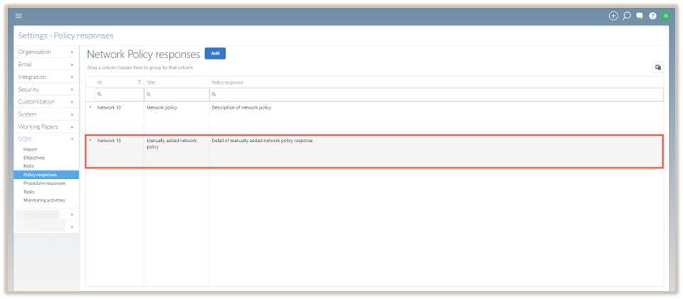 Het toegevoegde beleidsantwoord verschijnt in de tabel.